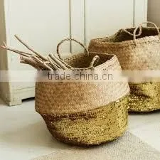 Silver Sequin Belly Basket, Seagrass Dipped Bottom Basket, Folding Basket photo-5