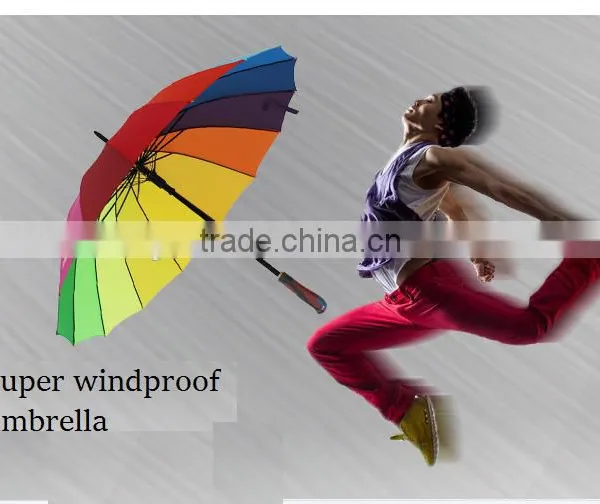 Promotional Gifts Ideas Strong Fiberglass Ribs Rainbow Golf Umbrella photo-5