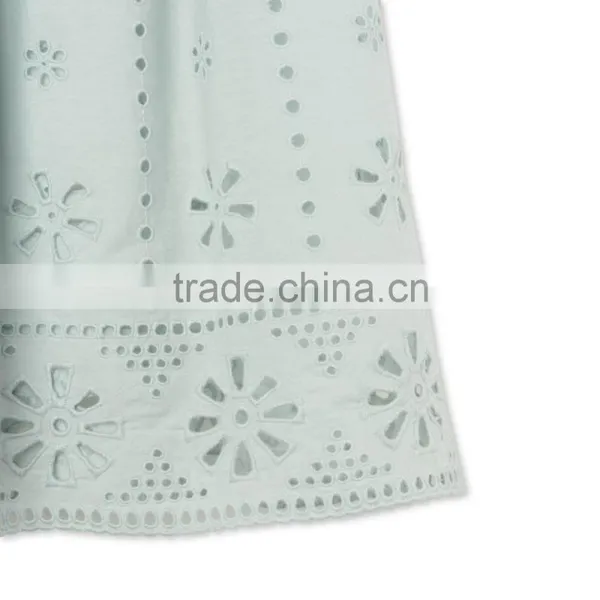 Latest Fancy Pretty Broderie Anglaise Blue Cotton Girls Top With Frilled Sleeves Kids Childerens Boutique Clothing HSd5108 photo-5