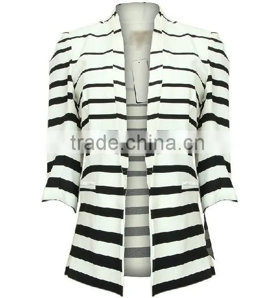 Ladies Top Fashion White and Black Striped Blazer 2015 for Autumn photo-4