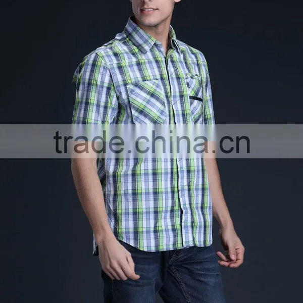 Fashion Short Sleeve Casual Design High Quality 100%Cotton Check Men Shirt photo-2