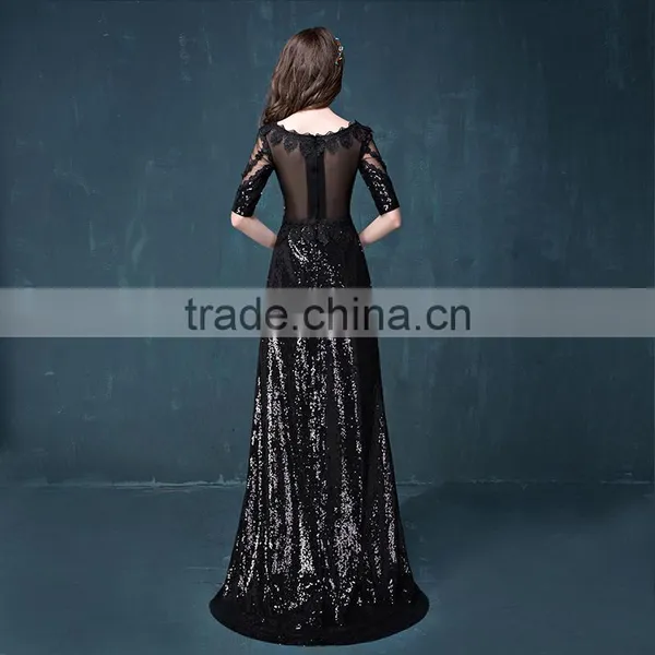 MGOO Wholesale Cheap Price Elegant Chiffon Evening Dresses Long Black Beaded Wedding Party Vestidos 2064 photo-4