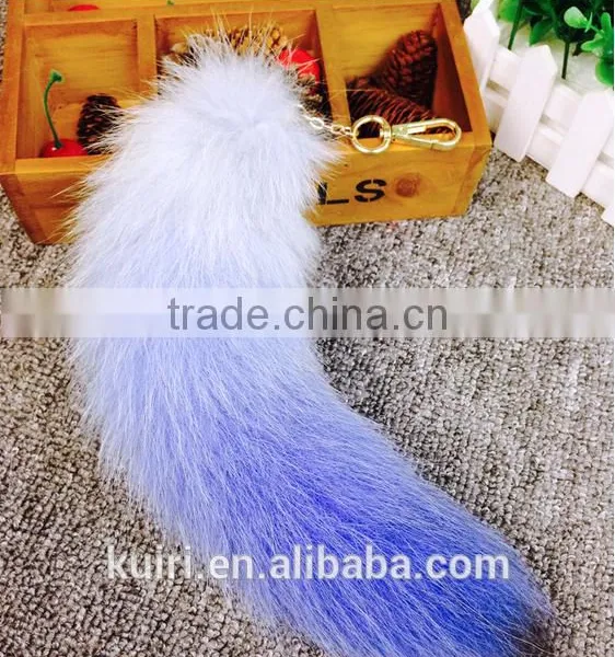 Colorful Fox Fur Keychains 100% Real Fox Fur Rehinstone Tail Bag Pendants Accessory photo-2