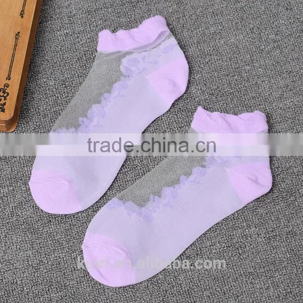 WS-46 Women Summer Novelty Transparent Grid Socks Glass Crystal Silk Cool Mesh Knit Sheer Soks photo-2