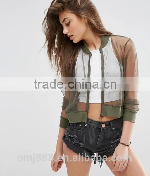 2017 OEM China Manufacturer Sheer Mesh Bomber Jacket With Zipper photo-5