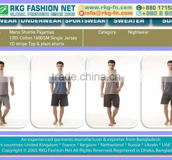 Men Short Pajamas With Yarn Dyed Top & Plain Shorts