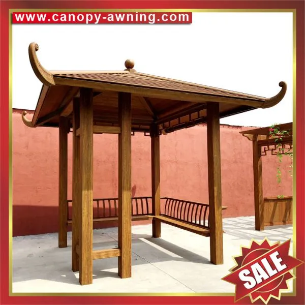 Outdoor Hotel Villa Park Garden Wood Look Style Aluminum Metal Gazebo Pavilion Pagoda Gloriette photo-2