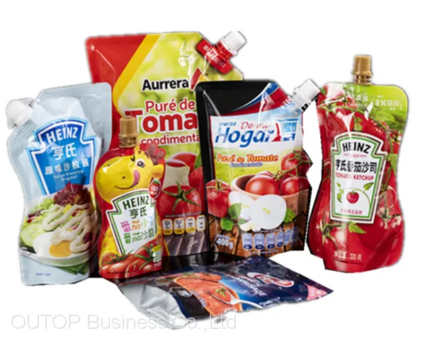 OUTOP Packaging Custom Printed Stand Up Tomato Paste Ketchup Packing Bag Plastic Chili Sauce Packaging Pouch With Spout photo-4