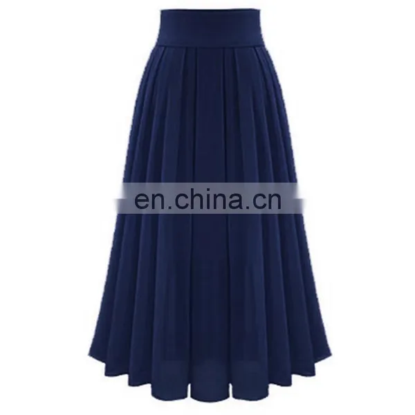 2020 New Arrivals Autumn Women Pleated High Waist Skirts Ladies Solid Color Chiffon Long Skirt Women's Skirts photo-4