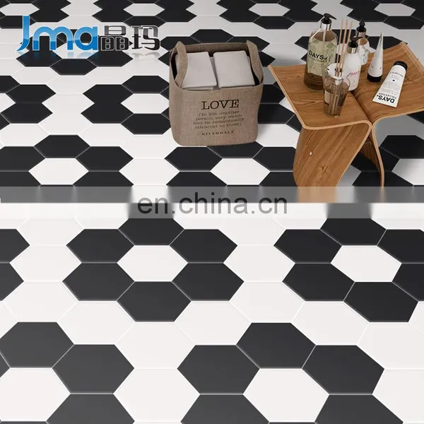 Color Hexagonal Kitchen and Bathroom Black and White Gray Non-slip Balcony Ceramic Tiles photo-3