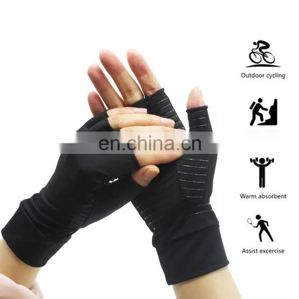 Copper Infused Therapy Reducing Swelling Fingerless Hand Pain Relief Compression Arthritis Gloves photo-2