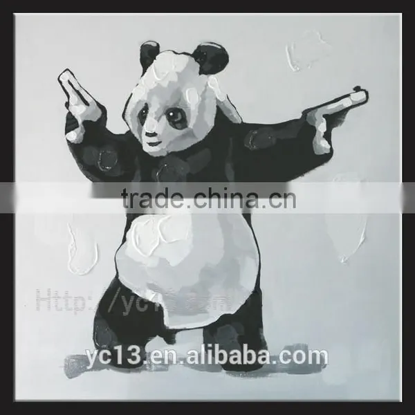 Hand Painted Canvas Decoration Framed Wall Art Gunners Panda Oil Painting YB-35 photo-2