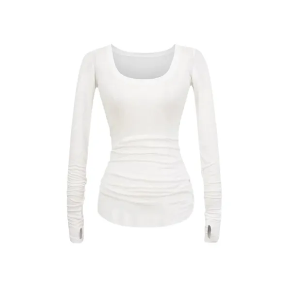 Solid Color Design Niche Long Sleeve Sleeve T-shirt Sexy Spice Girl Big U Collar Light Breathable Base Shirt photo-5