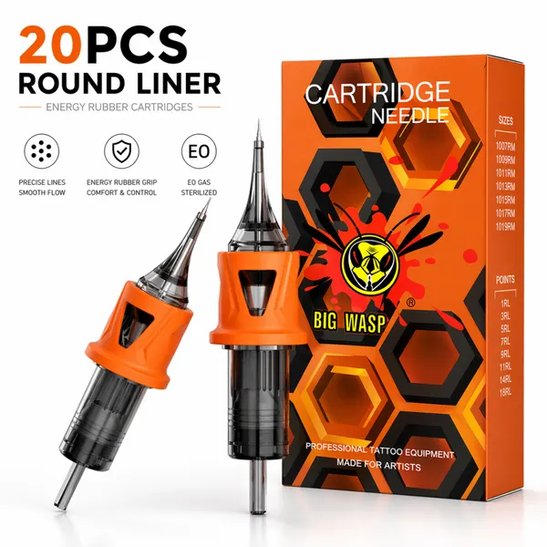 316L Premium BIGWASP Energy Tattoo Cartridges 20 штук/коробка с антирефлюксной силиконовой мембраной