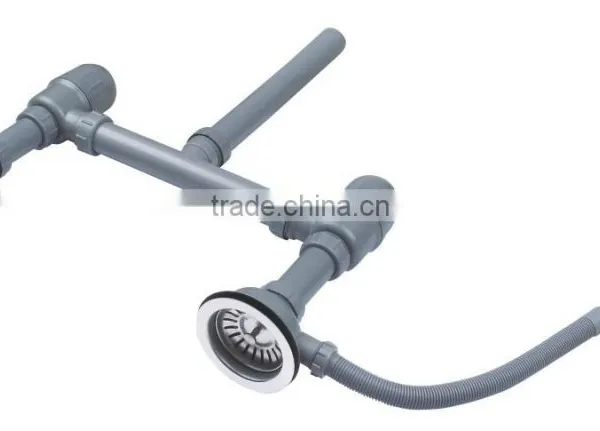 Stainless Steel Sink Accessory Drainer for Double Bowl With Overflow ,plastic Pipe