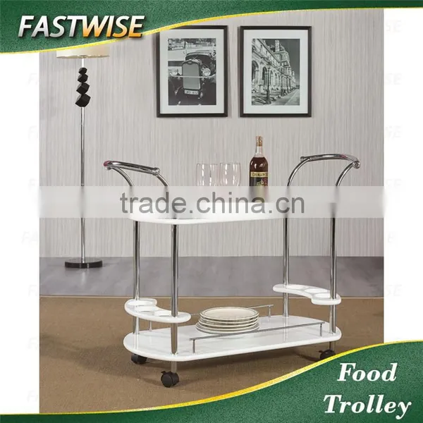 2016 New Design 2 Layers White Plastic Food Trolley Cart for Restaurant and Hotal Supplies