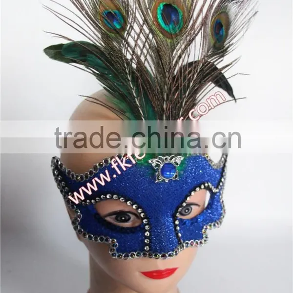 Blue Peacock Feather Carnival Mask Halloween For Party Decorations photo-5