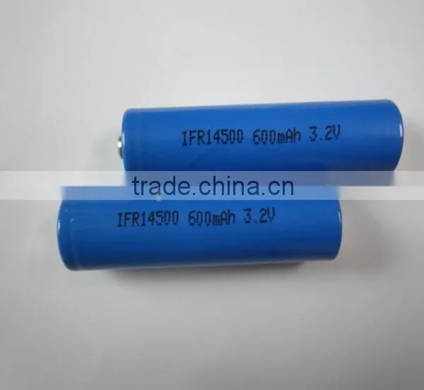 Rechargeable IFR14500 600mAh LiFePO4 Battery 3.2V Cell