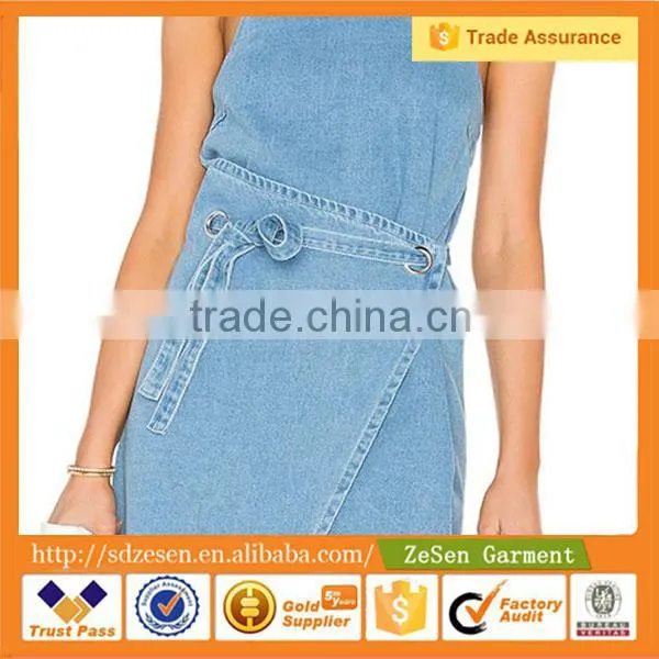 New Design Light Bule Denim Fabric Strap Women Dresses photo-4