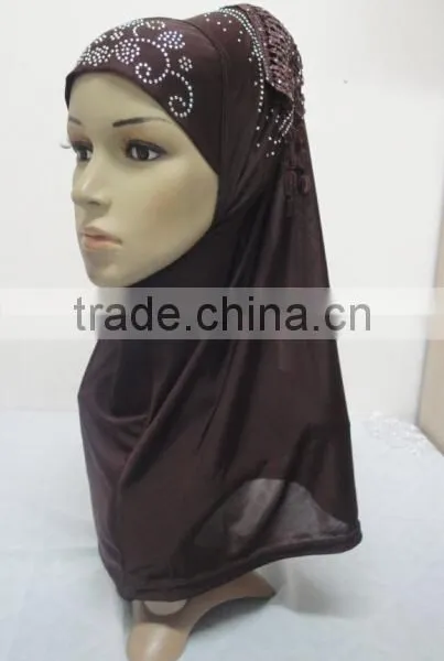 H310 Latest Instant Hijab With Lace and Rhinestones,muslim Scarf photo-3