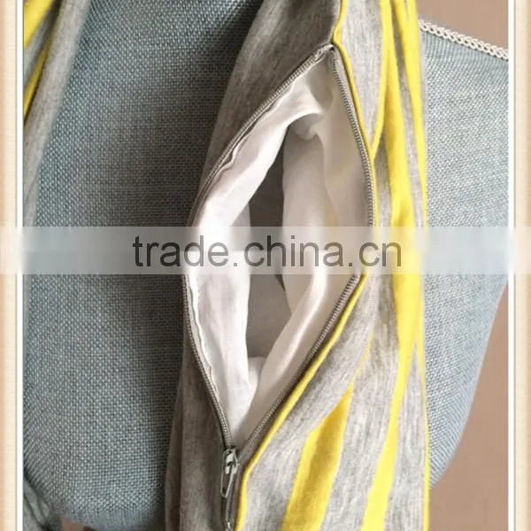 Infinity Scarf With Hidden Pocket - Reversible Heather Grey and Yellow Stripes photo-6