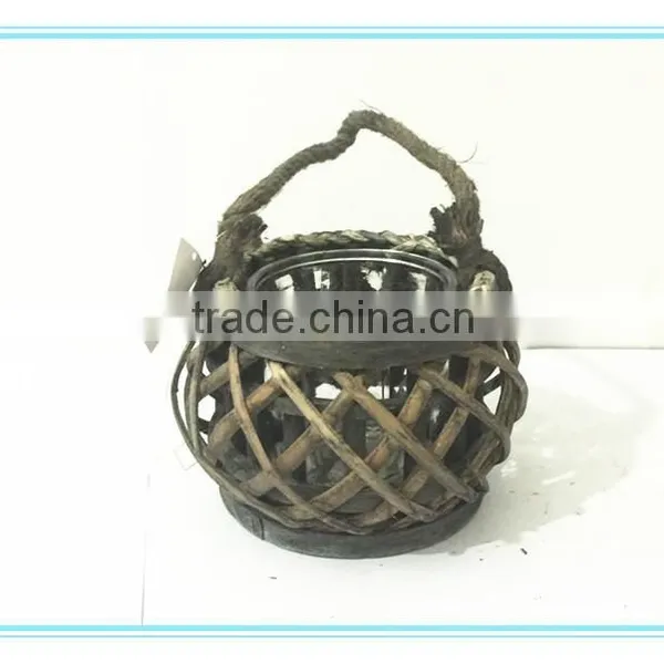 2016 Hot Sale Willow Round Bowl Candle Stand/hurricane With Round Glass