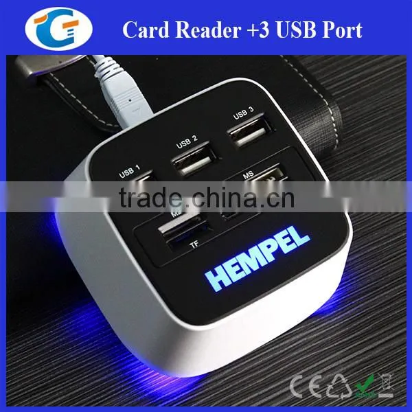 Light Up OEM 2.0 USB Hub 3 Port Combo Card Reader photo-3