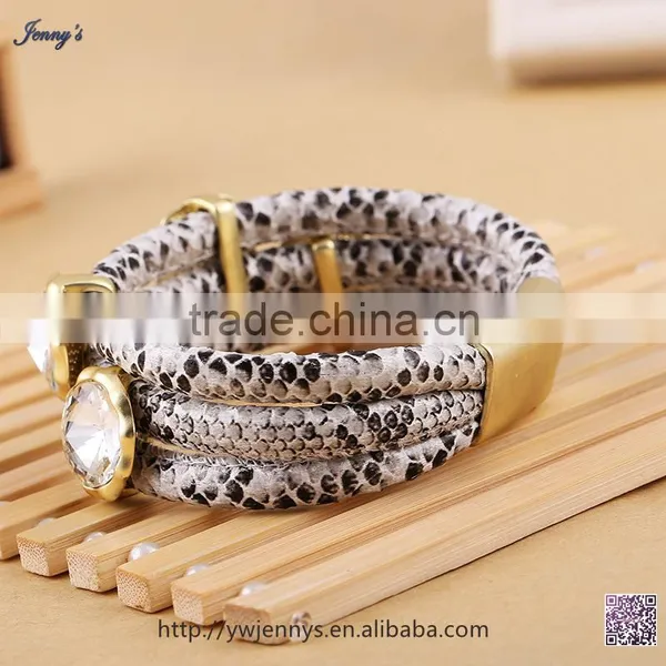 JLAB026 Wholesale Yiwu 2015 Fashion Charm Women Crystal Alloy Genuine Leather Bracelet