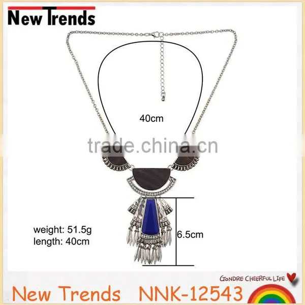 2016 Exaggerated Tribal Sytle Wood and Rhinestone Necklace