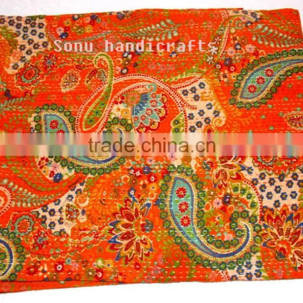 Paisley Print King Size Kantha Quilt, King Kantha Bedspread, Becover, Bohemian Throw Blanket, Queen Size Traditional Quilt Size photo-5