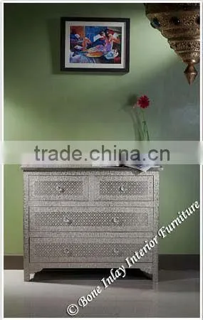 Embossed White Metal Chest of Drawer / Dresser