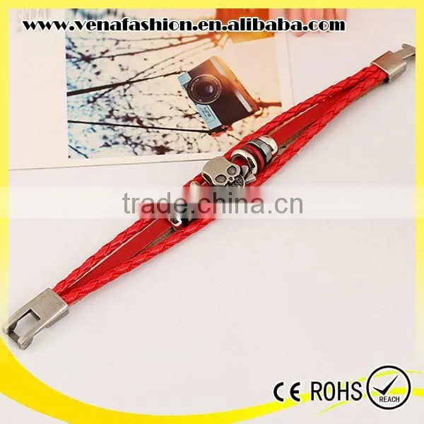Skull Shape Cheap Mens Leather Bracelet, Teen Leather Bracelet photo-3