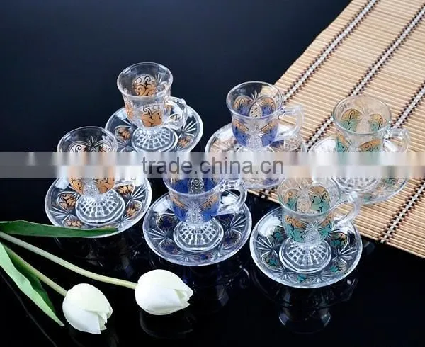 Small Round Decal Tea Glass Cup and Saucer Set photo-3