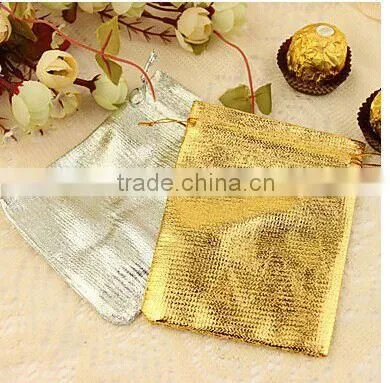 IN STOCK Metallic Silver Fabric Pouch With a Drawstring Cord photo-4