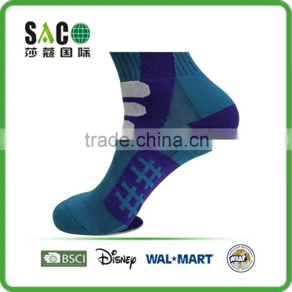 White Three Stripe Well Shape Pattern Dark Green and Blue Nylon Sports Socks photo-2