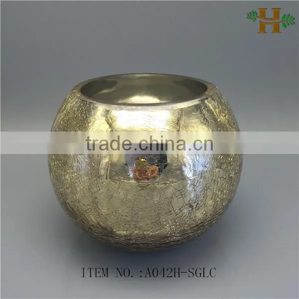 Crackled Design Gold Color Round Glass Vases photo-2