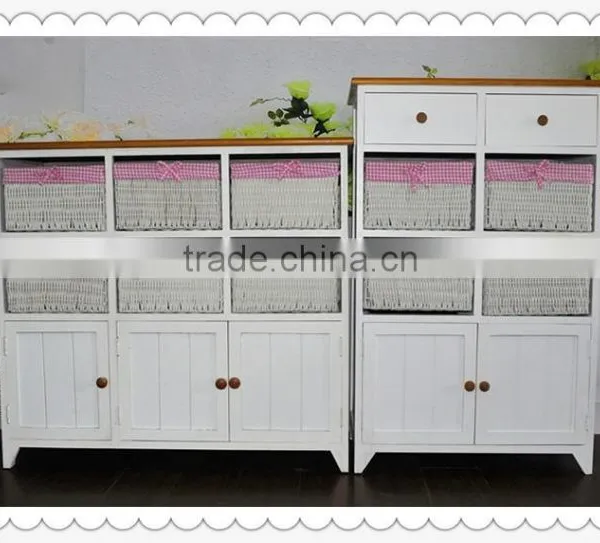 Antique White Wooden Cabinet With Willow Drawers for Home Decoration photo-6