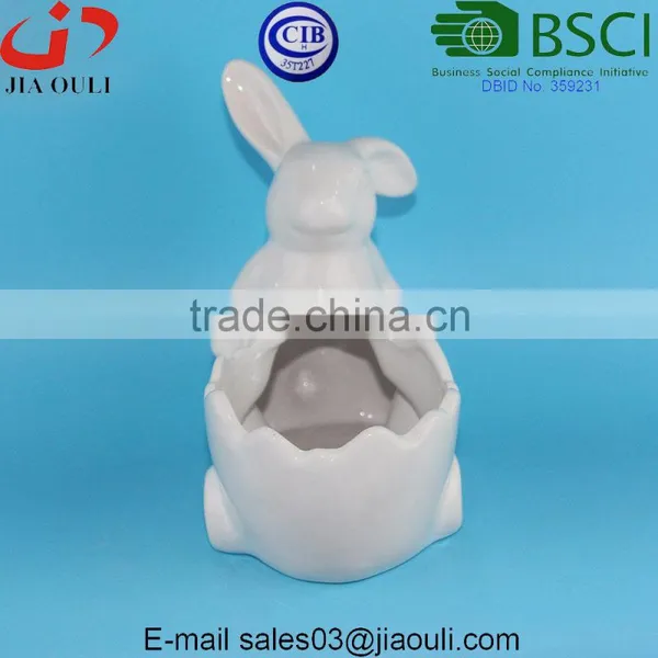 BSCI Audit Factory New Design Easter Bunny With Cart Decorative Ceramic Candy Dish photo-2