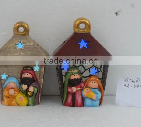 Antique Ceramic Nativity House Scene Figurines Set With Led Lights photo-4