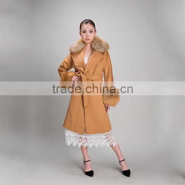 Myfur Factory Wholesale Wool Coat With Detachable Red Fox Fur Collar and Fox Fur Cuff Wool Fur Jacket photo-4