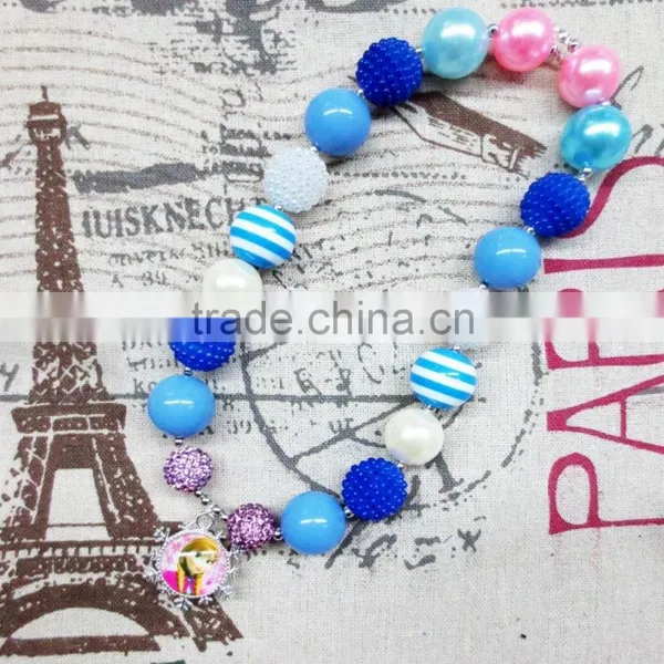 Turquoise Acrylic Bead Princess Chunky Necklace With Pendant photo-5
