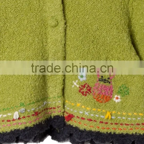 2017 High Quality Floral Dotted Girls Kids Knitwear in Grass Green Girls's Cardigan photo-3