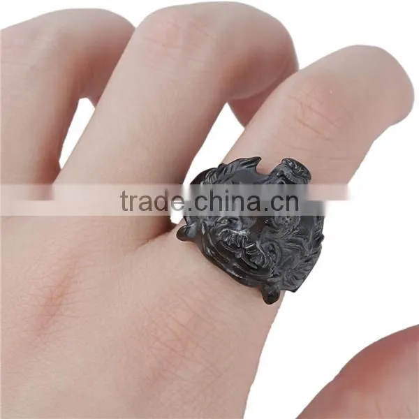 Titanium Steel Unadjustable Rings Black Tiger Animal photo-3