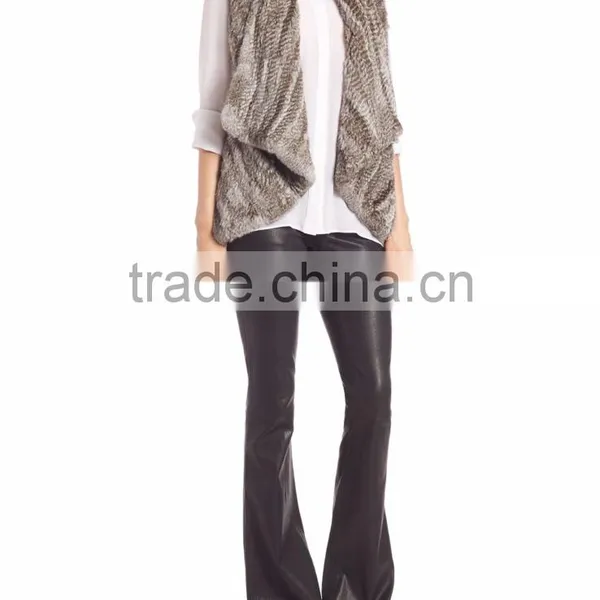 YR582 Special Design Top Quality Think Knit Women Kensie Rabbit Fur Vest Cropped Fur Waistcoat photo-3