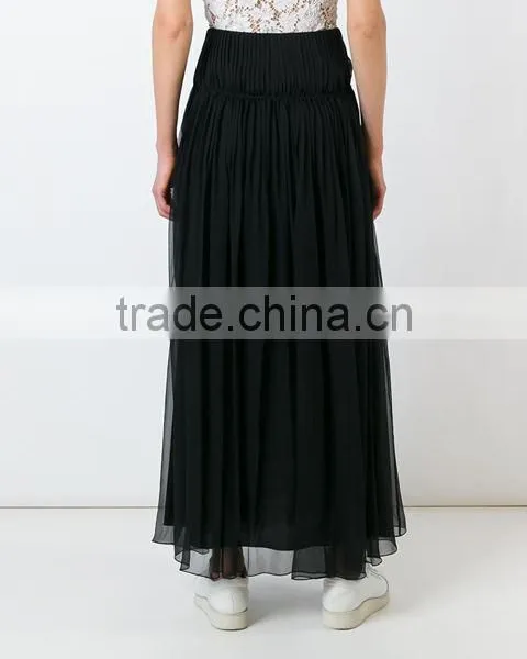 Custom Women 100% Silk Black Pleated Skirts,Fashion Summer Clothes Silk Pleated Skirts For Women photo-5