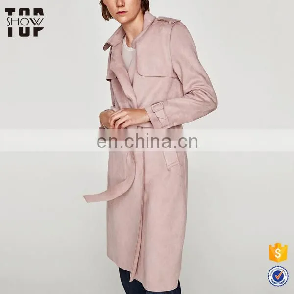 OEM Factory Faux Suede Trench Coat for Women Flowing Lapel Collar Design Trench Coats