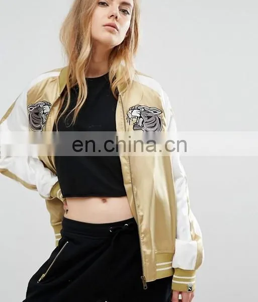 OEM Factory Small Quantity Cheap Price Bomber Jacket Ladies Fashion Clothing Embroidery Jacket photo-2