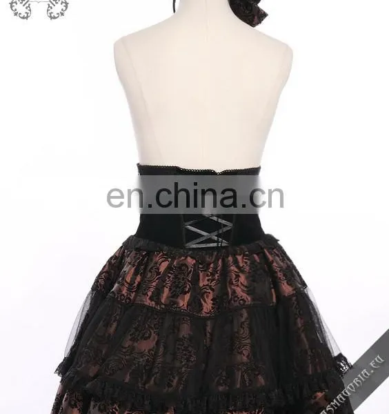 Gothic Steampunk High Waist Skirt With Headband Bow photo-2
