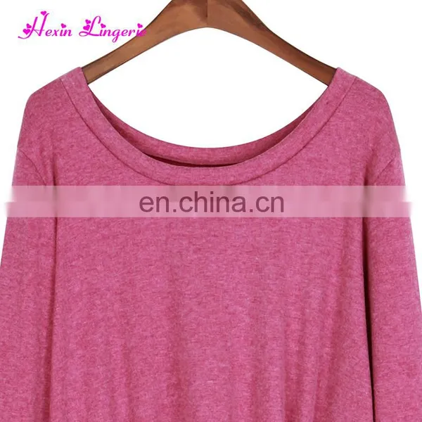 Solid Rose Red Irregular Knot Fashion Ladies Long Sleeve Women Top and Blouses