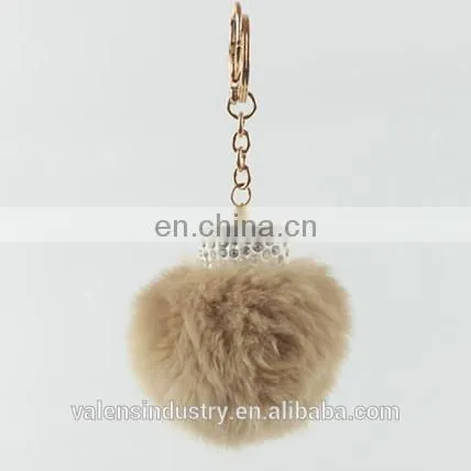 New Design Custom Faux Rabbit Fur Pom Pom Ball Keychain With Crystal Decorated for Girls' Gift Bag Accessories Car Pendant photo-4